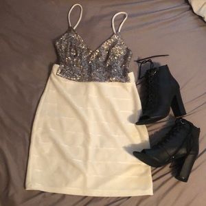 Silver Sequin and White Dress